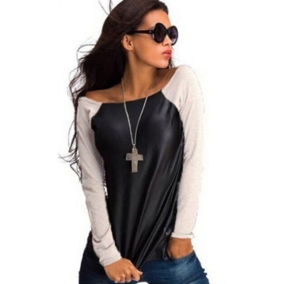 NWT B&W Faux Leather Baseball Top - Picture 5 of 6